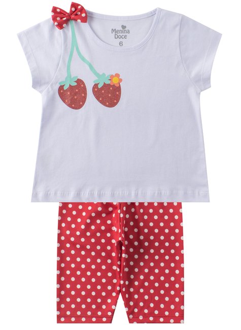 conjunto infantil feminino meia malhasuplex sublimado strawberries menina doce