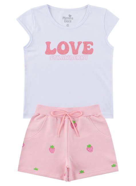 conjunto infantil feminino meia malhamoletinho love strawberry menina doce