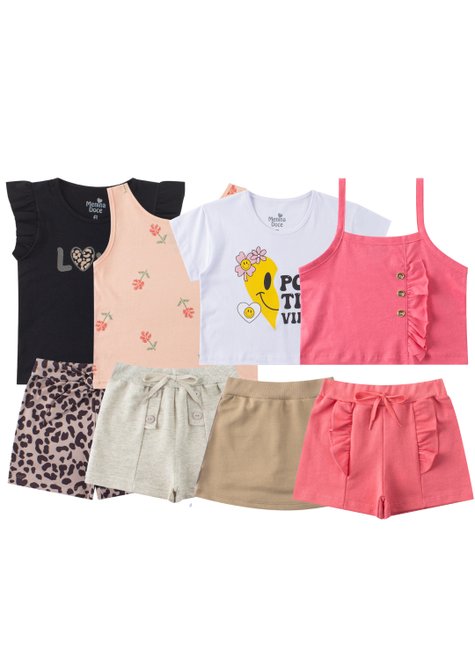 kit 4 conjuntos infantil feminino verao pretty menina doce