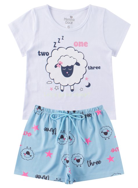 pijama infantil feminino meia malhasuplex sublimado sheep menina doce