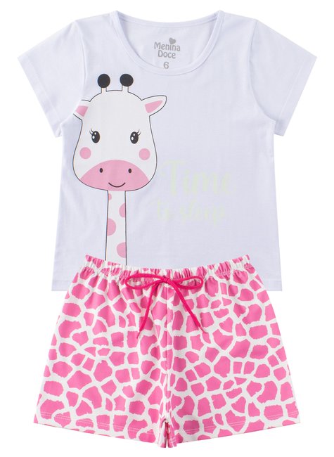 pijama infantil feminino meia malhasuplex sublimado girafa menina doce
