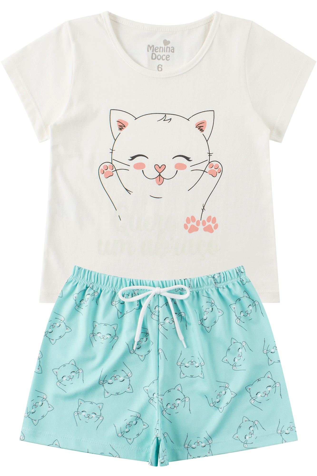 pijama infantil feminino meia malhasuplex sublimado cat menina doce