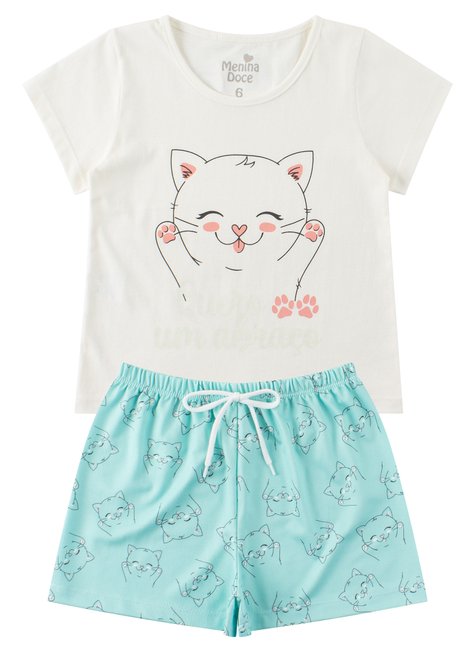 pijama infantil feminino meia malhasuplex sublimado cat menina doce
