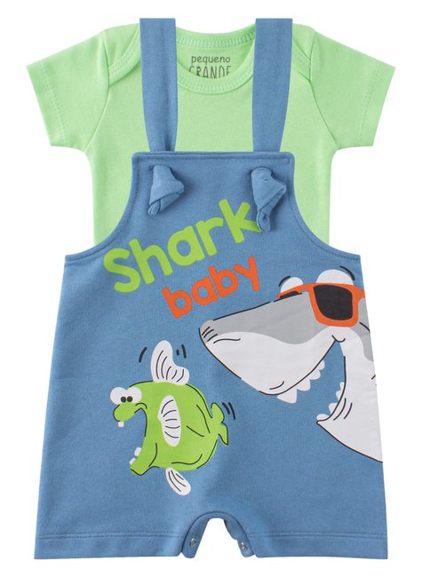 macacao jardineira moletinho body de bebe suedine shark pequeno big amor
