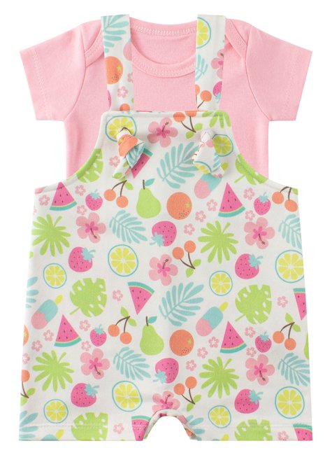 macacao jardineira moletinho sublimado body de bebe suedine fruits leninha baby