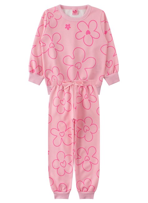 conjunto infantil feminino moletom sublimado peluciado flowers menina doce 11