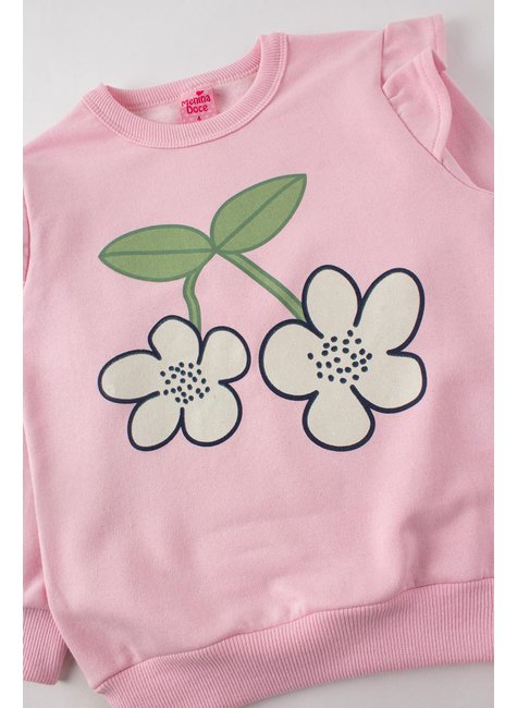 conjunto infantil feminino moletom peluciadosuplex sublimado flowers menina doce 14