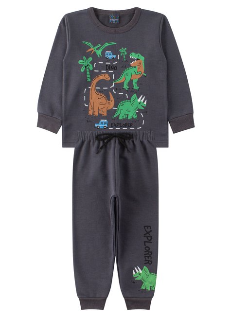 conjunto infantil masculino moletom peluciado dino explorer viston