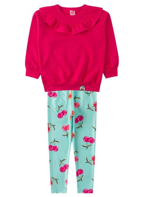 conjunto infantil feminino moletom peluciadosuplex sublimado cherry menina doce
