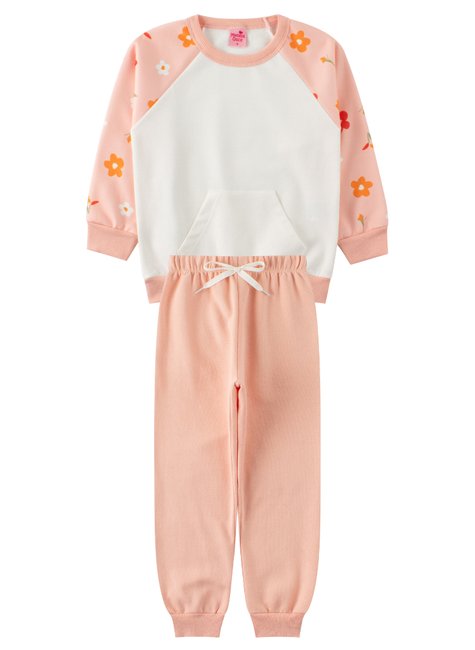 conjunto infantil feminino moletom peluciado flowers menina doce