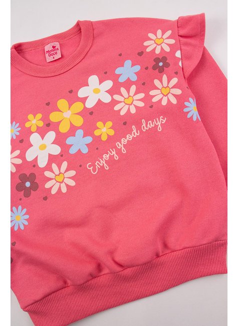 conjunto infantil feminino moletom peluciado flores menina doce 9