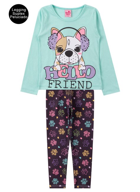 conjunto infantil feminino meia malhasuplex sublimado peluciado hello friend menina doce 6
