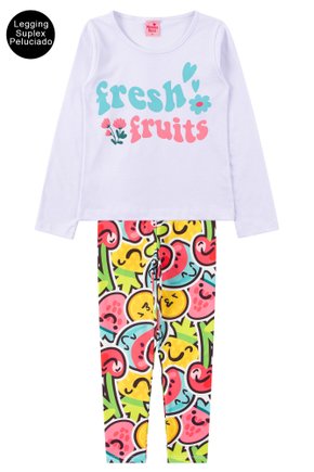 Conjunto Infantil Feminino Meia Malha/Suplex Sublimado Peluciado Fresh Fruits - Menina Doce
