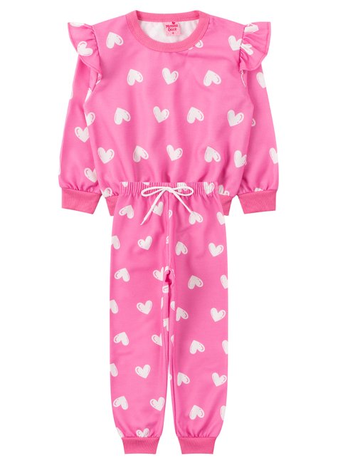 conjunto infantil feminino moletom sublimado peluciado hearts menina doce