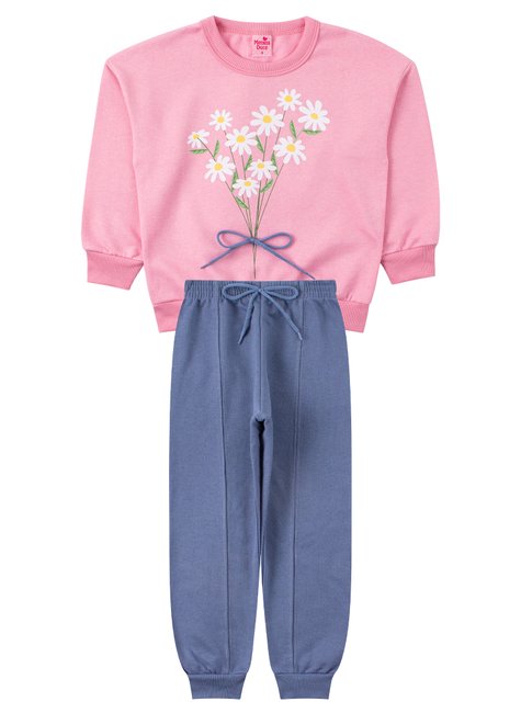conjunto infantil feminino moletom peluciado flores menina doce 6