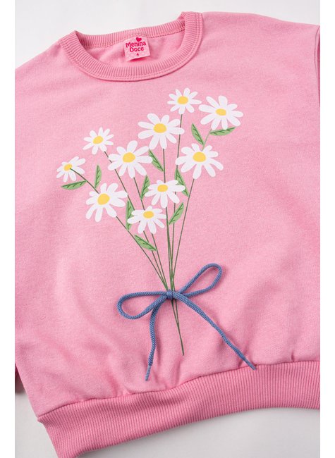 conjunto infantil feminino moletom peluciado flores menina doce 9