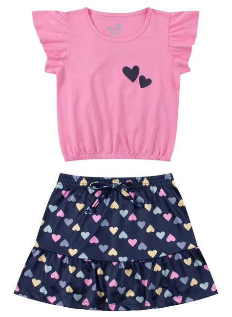 conjunto infantil feminino meia malhasuplex sublimado coracoes menina doce