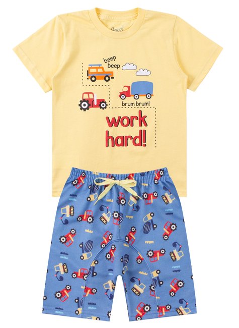 conjunto infantil masculino meia malhamoletinho sublimado work hard good boy