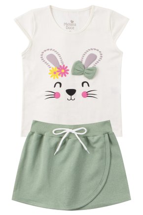 Conjunto Infantil Feminino Meia Malha/Moletinho Rabbit - Menina Doce