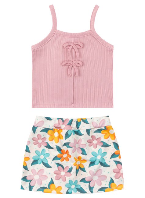 conjunto infantil feminino ribana caneladasuplex sublimado flowers menina doce