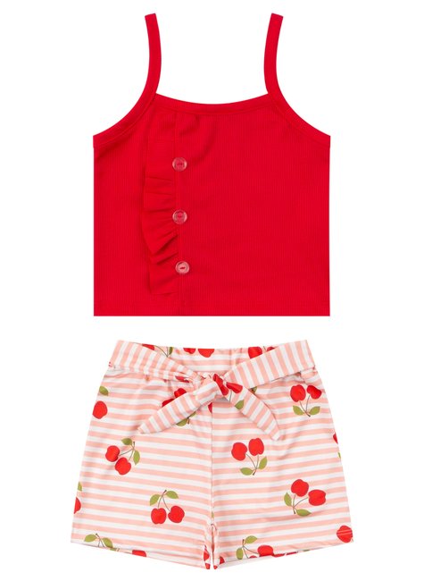 conjunto infantil feminino ribana caneladasuplex sublimado cherry menina doce