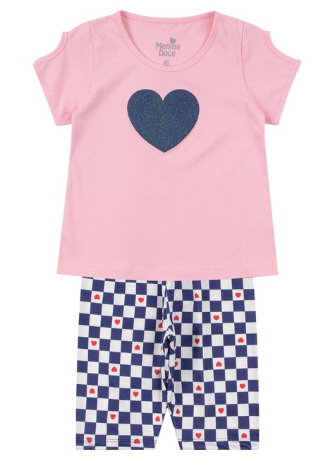 conjunto infantil feminino meia malhasuplex sublimado heart menina doce