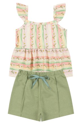 Conjunto Infantil Feminino Suplex Sublimado/Moletinho Flowers - Menina Doce