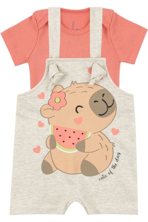 Macacão Jardineira Moletinho + Body de Bebê Ribana Canelada Cutie - Leninha Baby