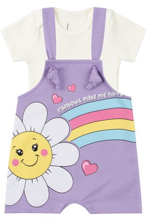Macacão Jardineira Moletinho + Body de Bebê Ribana Canelada Rainbow - Leninha Baby