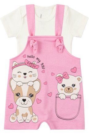 Macacão Jardineira Moletinho + Body de Bebê Ribana Canelada Lovely - Leninha Baby