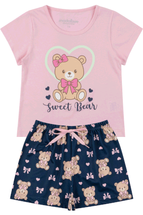 Pijama Infantil Feminino Meia Malha/Suplex Sublimado Sweet Bear - My Dream Girls