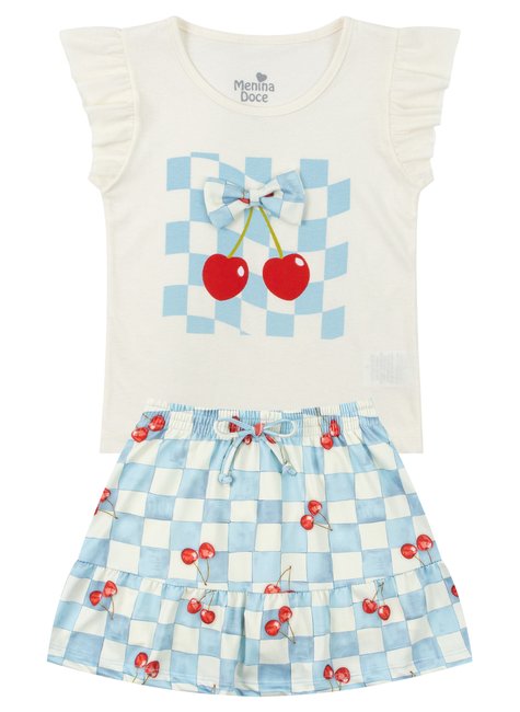 conjunto infantil feminino meia malhasuplex sublimado cereja menina doce