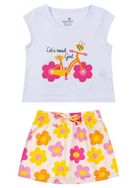 conjunto infantil feminino meia malhasuplex sublimado flowers menina doce