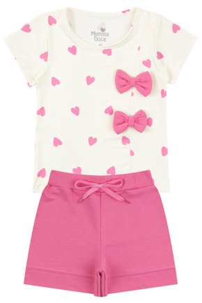 Conjunto Infantil Feminino Suplex Sublimado/Moletinho Corações - Menina Doce
