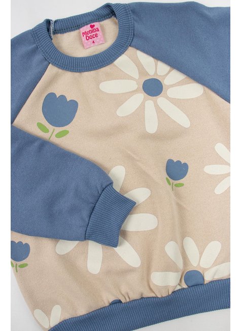 conjunto infantil feminino moletom peluciado flores menina doce 4