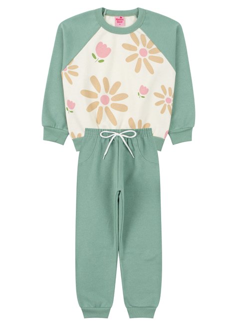 conjunto infantil feminino moletom peluciado flores menina doce 11