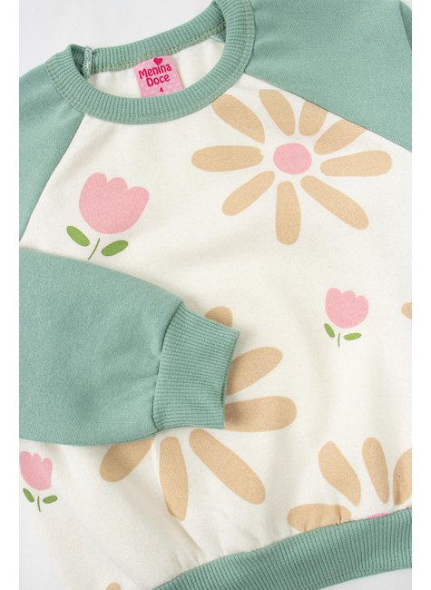 conjunto infantil feminino moletom peluciado flores menina doce 14
