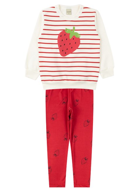 conjunto infantil feminino moletom peluciadosuplex sublimado morango menina doce