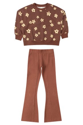Conjunto Infantil Feminino Moletinho Estampado/Ribana Canelada Charme - Menina Doce