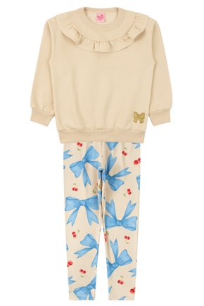 Conjunto Infantil Feminino Moletom Peluciado/Suplex Sublimado Laços - Menina Doce