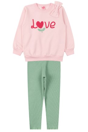 Conjunto Infantil Feminino Moletom Peluciado/Ribana Canelada Love - Menina Doce