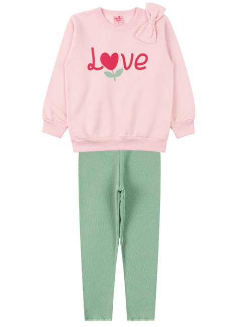 conjunto infantil feminino moletom peluciadoribana canelada love menina doce