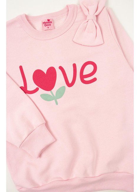conjunto infantil feminino moletom peluciadoribana canelada love menina doce 4