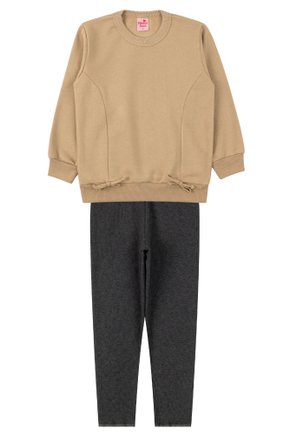 Conjunto Infantil Feminino Moletom Peluciado/Ribana Canelada Charmosa - Menina Doce