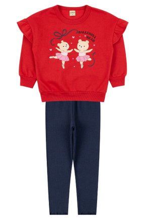 Conjunto Infantil Feminino Moletom Peluciado/Ribana Canelada Ballerina Bear - Moda Love