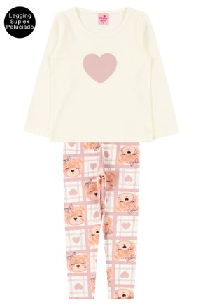 Conjunto Infantil Feminino Meia Malha/Suplex Sublimado Peluciado Coração - Menina Doce