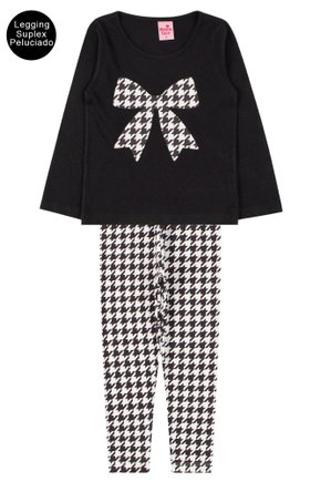 Conjunto Infantil Feminino Meia Malha/Suplex Sublimado Peluciado Laço - Menina Doce