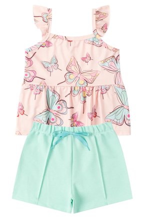 Conjunto Infantil Feminino Suplex Sublimado/Moletinho Borboletas - Menina Doce