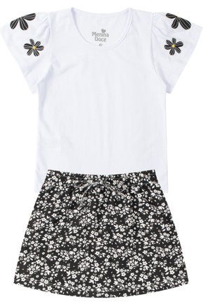 Conjunto Infantil Feminino Meia Malha/Malha Ana Ruga Flowers - Menina Doce