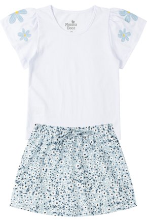 Conjunto Infantil Feminino Meia Malha/Malha Ana Ruga Flowers - Menina Doce